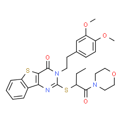 ChemSpider 2D Image | 3-[2-(3,4-Dimethoxyphenyl)ethyl]-2-{[1-(4-morpholinyl)-1-oxo-2-butanyl]sulfanyl}[1]benzothieno[3,2-d]pyrimidin-4(3H)-one | C28H31N3O5S2