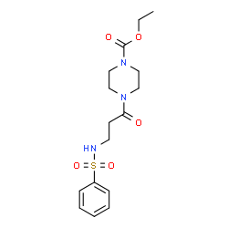 ChemSpider 2D Image | Ethyl 4-[N-(phenylsulfonyl)-beta-alanyl]-1-piperazinecarboxylate | C16H23N3O5S