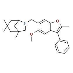 ChemSpider 2D Image | 6-[(5-Methoxy-2-methyl-3-phenyl-1-benzofuran-6-yl)methyl]-1,3,3-trimethyl-6-azabicyclo[3.2.1]octane | C27H33NO2