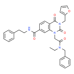 ChemSpider 2D Image | 1-{2-[Benzyl(ethyl)amino]-2-oxoethyl}-3-(2-furylmethyl)-2,4-dioxo-N-(2-phenylethyl)-1,2,3,4-tetrahydro-7-quinazolinecarboxamide | C33H32N4O5