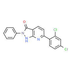 ChemSpider 2D Image | 6-(2,4-dichlorophenyl)-2-phenyl-1H-pyrazolo[3,4-b]pyridin-3-one | C18H11Cl2N3O
