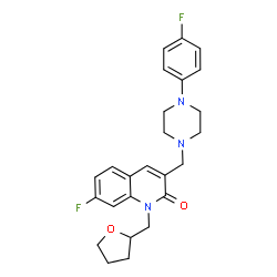 ChemSpider 2D Image | 7-Fluoro-3-{[4-(4-fluorophenyl)-1-piperazinyl]methyl}-1-(tetrahydro-2-furanylmethyl)-2(1H)-quinolinone | C25H27F2N3O2