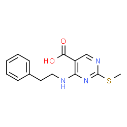 ChemSpider 2D Image | 2-(METHYLTHIO)-4-(PHENETHYLAMINO)PYRIMIDINE-5-CARBOXYLIC ACID | C14H15N3O2S