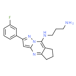 ChemSpider 2D Image | N-[2-(3-Fluorophenyl)-6,7-dihydro-5H-cyclopenta[d]pyrazolo[1,5-a]pyrimidin-8-yl]-1,3-propanediamine | C18H20FN5