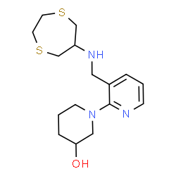 ChemSpider 2D Image | 1-{3-[(1,4-Dithiepan-6-ylamino)methyl]-2-pyridinyl}-3-piperidinol | C16H25N3OS2
