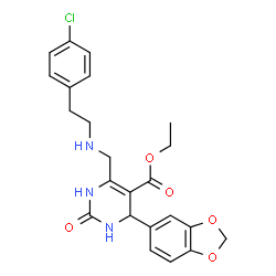 ChemSpider 2D Image | Ethyl 4-(1,3-benzodioxol-5-yl)-6-({[2-(4-chlorophenyl)ethyl]amino}methyl)-2-oxo-1,2,3,4-tetrahydro-5-pyrimidinecarboxylate | C23H24ClN3O5