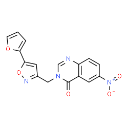 ChemSpider 2D Image | 3-{[5-(2-Furyl)-1,2-oxazol-3-yl]methyl}-6-nitro-4(3H)-quinazolinone | C16H10N4O5