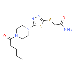 ChemSpider 2D Image | 2-{[5-(4-Pentanoyl-1-piperazinyl)-1,3,4-thiadiazol-2-yl]sulfanyl}acetamide | C13H21N5O2S2