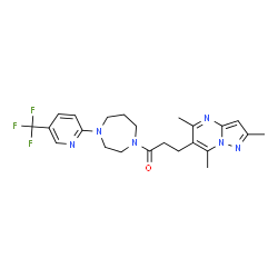 ChemSpider 2D Image | 1-{4-[5-(Trifluoromethyl)-2-pyridinyl]-1,4-diazepan-1-yl}-3-(2,5,7-trimethylpyrazolo[1,5-a]pyrimidin-6-yl)-1-propanone | C23H27F3N6O