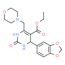 ChemSpider 2D Image | Ethyl 4-(1,3-benzodioxol-5-yl)-6-(4-morpholinylmethyl)-2-oxo-1,2,3,4-tetrahydro-5-pyrimidinecarboxylate | C19H23N3O6