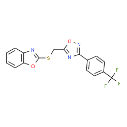 ChemSpider 2D Image | 2-[({3-[4-(Trifluoromethyl)phenyl]-1,2,4-oxadiazol-5-yl}methyl)sulfanyl]-1,3-benzoxazole | C17H10F3N3O2S