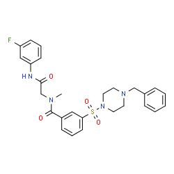 ChemSpider 2D Image | 3-[(4-Benzyl-1-piperazinyl)sulfonyl]-N-{2-[(3-fluorophenyl)amino]-2-oxoethyl}-N-methylbenzamide | C27H29FN4O4S