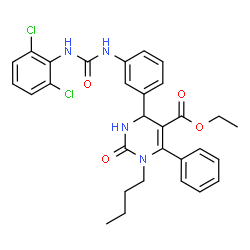 ChemSpider 2D Image | Ethyl 1-butyl-4-(3-{[(2,6-dichlorophenyl)carbamoyl]amino}phenyl)-2-oxo-6-phenyl-1,2,3,4-tetrahydro-5-pyrimidinecarboxylate | C30H30Cl2N4O4