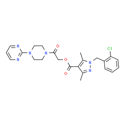 ChemSpider 2D Image | 2-Oxo-2-[4-(2-pyrimidinyl)-1-piperazinyl]ethyl 1-(2-chlorobenzyl)-3,5-dimethyl-1H-pyrazole-4-carboxylate | C23H25ClN6O3