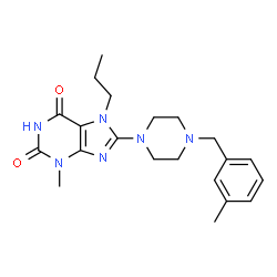 ChemSpider 2D Image | 3-Methyl-8-[4-(3-methylbenzyl)-1-piperazinyl]-7-propyl-3,7-dihydro-1H-purine-2,6-dione | C21H28N6O2