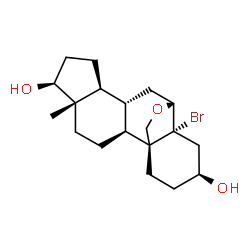 ChemSpider 2D Image | (3beta,5alpha,6alpha,10alpha,17beta)-5-Bromo-6,19-epoxyandrostane-3,17-diol | C19H29BrO3