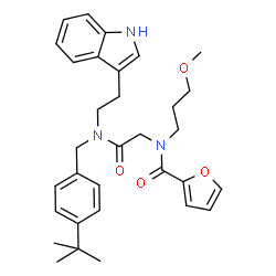 ChemSpider 2D Image | N-(2-{[2-(1H-Indol-3-yl)ethyl][4-(2-methyl-2-propanyl)benzyl]amino}-2-oxoethyl)-N-(3-methoxypropyl)-2-furamide | C32H39N3O4
