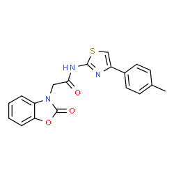 ChemSpider 2D Image | N-[4-(4-Methylphenyl)-1,3-thiazol-2-yl]-2-(2-oxo-1,3-benzoxazol-3(2H)-yl)acetamide | C19H15N3O3S