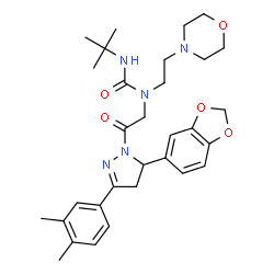 ChemSpider 2D Image | 1-{2-[5-(1,3-Benzodioxol-5-yl)-3-(3,4-dimethylphenyl)-4,5-dihydro-1H-pyrazol-1-yl]-2-oxoethyl}-3-(2-methyl-2-propanyl)-1-[2-(4-morpholinyl)ethyl]urea | C31H41N5O5
