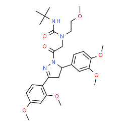 ChemSpider 2D Image | 1-{2-[3-(2,4-Dimethoxyphenyl)-5-(3,4-dimethoxyphenyl)-4,5-dihydro-1H-pyrazol-1-yl]-2-oxoethyl}-1-(2-methoxyethyl)-3-(2-methyl-2-propanyl)urea | C29H40N4O7