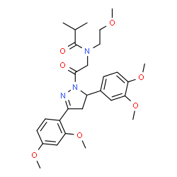 ChemSpider 2D Image | N-{2-[3-(2,4-Dimethoxyphenyl)-5-(3,4-dimethoxyphenyl)-4,5-dihydro-1H-pyrazol-1-yl]-2-oxoethyl}-N-(2-methoxyethyl)-2-methylpropanamide | C28H37N3O7