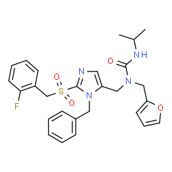 ChemSpider 2D Image | 1-({1-Benzyl-2-[(2-fluorobenzyl)sulfonyl]-1H-imidazol-5-yl}methyl)-1-(2-furylmethyl)-3-isopropylurea | C27H29FN4O4S