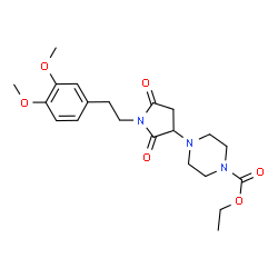 ChemSpider 2D Image | Ethyl 4-{1-[2-(3,4-dimethoxyphenyl)ethyl]-2,5-dioxo-3-pyrrolidinyl}-1-piperazinecarboxylate | C21H29N3O6