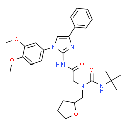 ChemSpider 2D Image | N-[1-(3,4-Dimethoxyphenyl)-4-phenyl-1H-imidazol-2-yl]-N~2~-[(2-methyl-2-propanyl)carbamoyl]-N~2~-(tetrahydro-2-furanylmethyl)glycinamide | C29H37N5O5