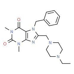ChemSpider 2D Image | 7-Benzyl-8-[(4-ethyl-1-piperazinyl)methyl]-1,3-dimethyl-3,7-dihydro-1H-purine-2,6-dione | C21H28N6O2