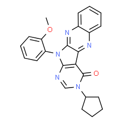ChemSpider 2D Image | 3-Cyclopentyl-11-(2-methoxyphenyl)-3,11-dihydro-4H-pyrimido[5',4':4,5]pyrrolo[2,3-b]quinoxalin-4-one | C24H21N5O2
