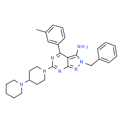 ChemSpider 2D Image | 2-Benzyl-6-(1,4'-bipiperidin-1'-yl)-4-(3-methylphenyl)-2H-pyrazolo[3,4-d]pyrimidin-3-amine | C29H35N7