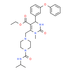ChemSpider 2D Image | Ethyl 6-{[4-(isopropylcarbamoyl)-1-piperazinyl]methyl}-1-methyl-2-oxo-4-(3-phenoxyphenyl)-1,2,3,4-tetrahydro-5-pyrimidinecarboxylate | C29H37N5O5