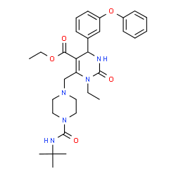 ChemSpider 2D Image | Ethyl 1-ethyl-6-({4-[(2-methyl-2-propanyl)carbamoyl]-1-piperazinyl}methyl)-2-oxo-4-(3-phenoxyphenyl)-1,2,3,4-tetrahydro-5-pyrimidinecarboxylate | C31H41N5O5