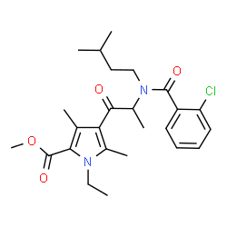 ChemSpider 2D Image | Methyl 4-[N-(2-chlorobenzoyl)-N-(3-methylbutyl)alanyl]-1-ethyl-3,5-dimethyl-1H-pyrrole-2-carboxylate | C25H33ClN2O4