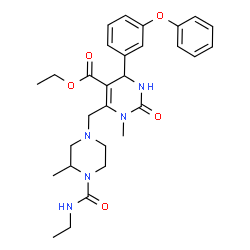 ChemSpider 2D Image | Ethyl 6-{[4-(ethylcarbamoyl)-3-methyl-1-piperazinyl]methyl}-1-methyl-2-oxo-4-(3-phenoxyphenyl)-1,2,3,4-tetrahydro-5-pyrimidinecarboxylate | C29H37N5O5