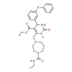ChemSpider 2D Image | Ethyl 6-{[4-(ethylcarbamoyl)-1,4-diazepan-1-yl]methyl}-1-methyl-2-oxo-4-(3-phenoxyphenyl)-1,2,3,4-tetrahydro-5-pyrimidinecarboxylate | C29H37N5O5