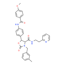 ChemSpider 2D Image | 5-{4-[(4-Methoxybenzoyl)amino]phenyl}-3-(3-methylbenzyl)-2-oxo-N-[2-(2-pyridinyl)ethyl]-1,3-oxazolidine-4-carboxamide | C33H32N4O5