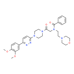 ChemSpider 2D Image | N-(2-{4-[6-(3,4-Dimethoxyphenyl)-3-pyridazinyl]-1-piperazinyl}-2-oxoethyl)-N-[2-(4-morpholinyl)ethyl]benzamide | C31H38N6O5