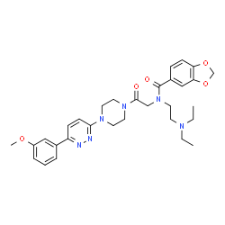 ChemSpider 2D Image | N-[2-(Diethylamino)ethyl]-N-(2-{4-[6-(3-methoxyphenyl)-3-pyridazinyl]-1-piperazinyl}-2-oxoethyl)-1,3-benzodioxole-5-carboxamide | C31H38N6O5