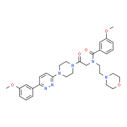 ChemSpider 2D Image | 3-Methoxy-N-(2-{4-[6-(3-methoxyphenyl)-3-pyridazinyl]-1-piperazinyl}-2-oxoethyl)-N-[2-(4-morpholinyl)ethyl]benzamide | C31H38N6O5