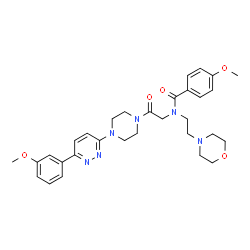 ChemSpider 2D Image | 4-Methoxy-N-(2-{4-[6-(3-methoxyphenyl)-3-pyridazinyl]-1-piperazinyl}-2-oxoethyl)-N-[2-(4-morpholinyl)ethyl]benzamide | C31H38N6O5