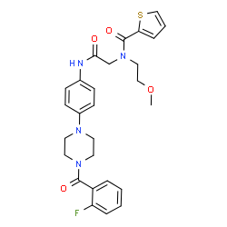 ChemSpider 2D Image | N-[2-({4-[4-(2-Fluorobenzoyl)-1-piperazinyl]phenyl}amino)-2-oxoethyl]-N-(2-methoxyethyl)-2-thiophenecarboxamide | C27H29FN4O4S