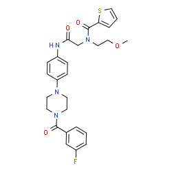 ChemSpider 2D Image | N-[2-({4-[4-(3-Fluorobenzoyl)-1-piperazinyl]phenyl}amino)-2-oxoethyl]-N-(2-methoxyethyl)-2-thiophenecarboxamide | C27H29FN4O4S