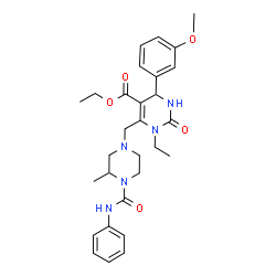 ChemSpider 2D Image | Ethyl 1-ethyl-4-(3-methoxyphenyl)-6-{[3-methyl-4-(phenylcarbamoyl)-1-piperazinyl]methyl}-2-oxo-1,2,3,4-tetrahydro-5-pyrimidinecarboxylate | C29H37N5O5