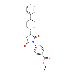 ChemSpider 2D Image | Ethyl 4-{2,5-dioxo-3-[4-(4-pyridinyl)-1-piperidinyl]-1-pyrrolidinyl}benzoate | C23H25N3O4