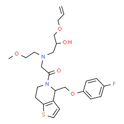 ChemSpider 2D Image | 2-{[3-(Allyloxy)-2-hydroxypropyl](2-methoxyethyl)amino}-1-{4-[(4-fluorophenoxy)methyl]-6,7-dihydrothieno[3,2-c]pyridin-5(4H)-yl}ethanone | C25H33FN2O5S