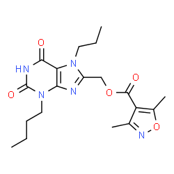 ChemSpider 2D Image | 3,5-dimethyl-4-isoxazolecarboxylic acid (3-butyl-2,6-dioxo-7-propyl-8-purinyl)methyl ester | C19H25N5O5