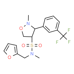 ChemSpider 2D Image | N-(2-Furylmethyl)-N,2-dimethyl-3-[3-(trifluoromethyl)phenyl]-1,2-oxazolidine-4-sulfonamide | C17H19F3N2O4S