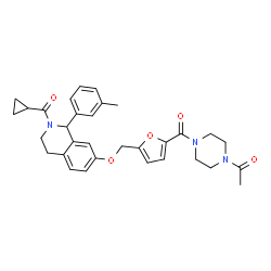 ChemSpider 2D Image | 1-{4-[5-({[2-(Cyclopropylcarbonyl)-1-(3-methylphenyl)-1,2,3,4-tetrahydro-7-isoquinolinyl]oxy}methyl)-2-furoyl]-1-piperazinyl}ethanone | C32H35N3O5