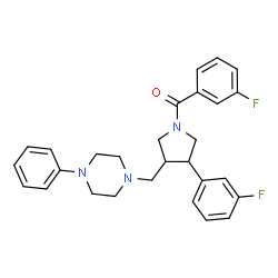 ChemSpider 2D Image | (3-Fluorophenyl){3-(3-fluorophenyl)-4-[(4-phenyl-1-piperazinyl)methyl]-1-pyrrolidinyl}methanone | C28H29F2N3O